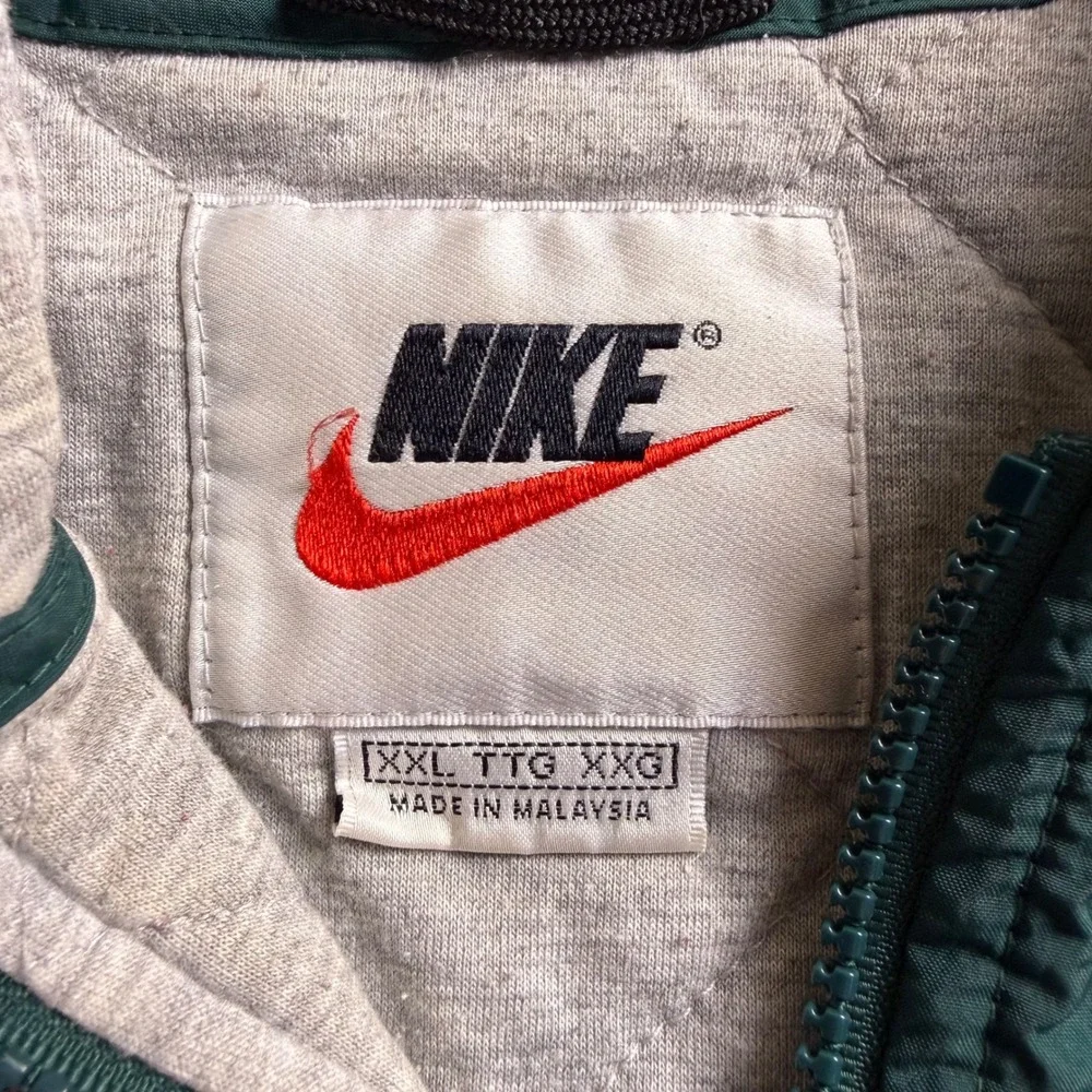 Nike Quilted Jacket Coat Mens XXL Green Hooded Full Zip Vintage Streetwear 90s